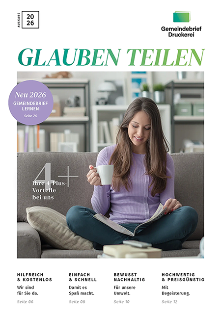 Titelseite der Broschüre „Glauben teilen” 2026 der GemeindebriefDruckerei